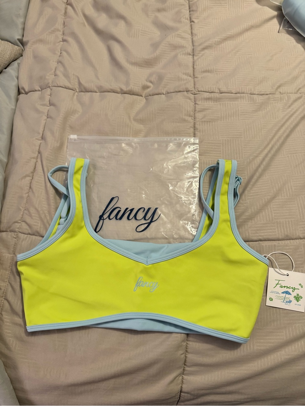 Fancy Neon Lime & Light Blue Sports Bralette